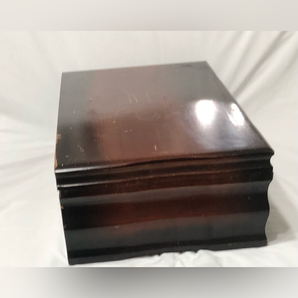 Vintage Wooden Jewelry Box with Brown Velvet Interior.20”LX12”W - Picture 3 of 6